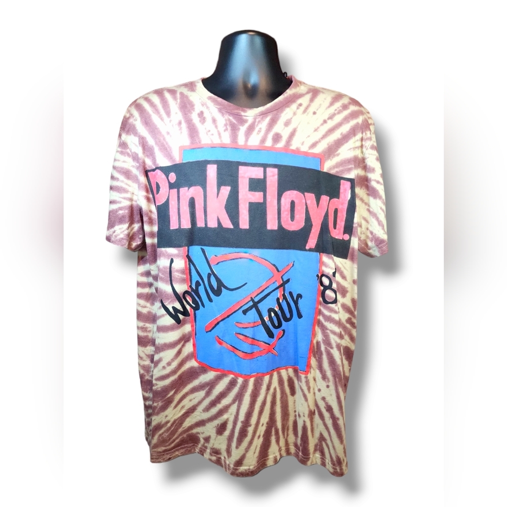 Pink Floyd Mens XL Pink Tie Dye Short Sleeves World Tour 1987 Concert Tee Shirt